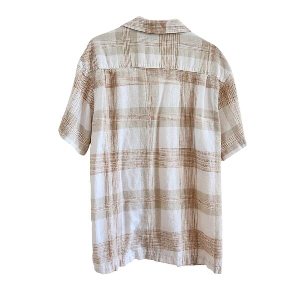 Haggar Men's Casual Tan and White Plaid Button Down Shirt Size Large - Picture 2 of 7